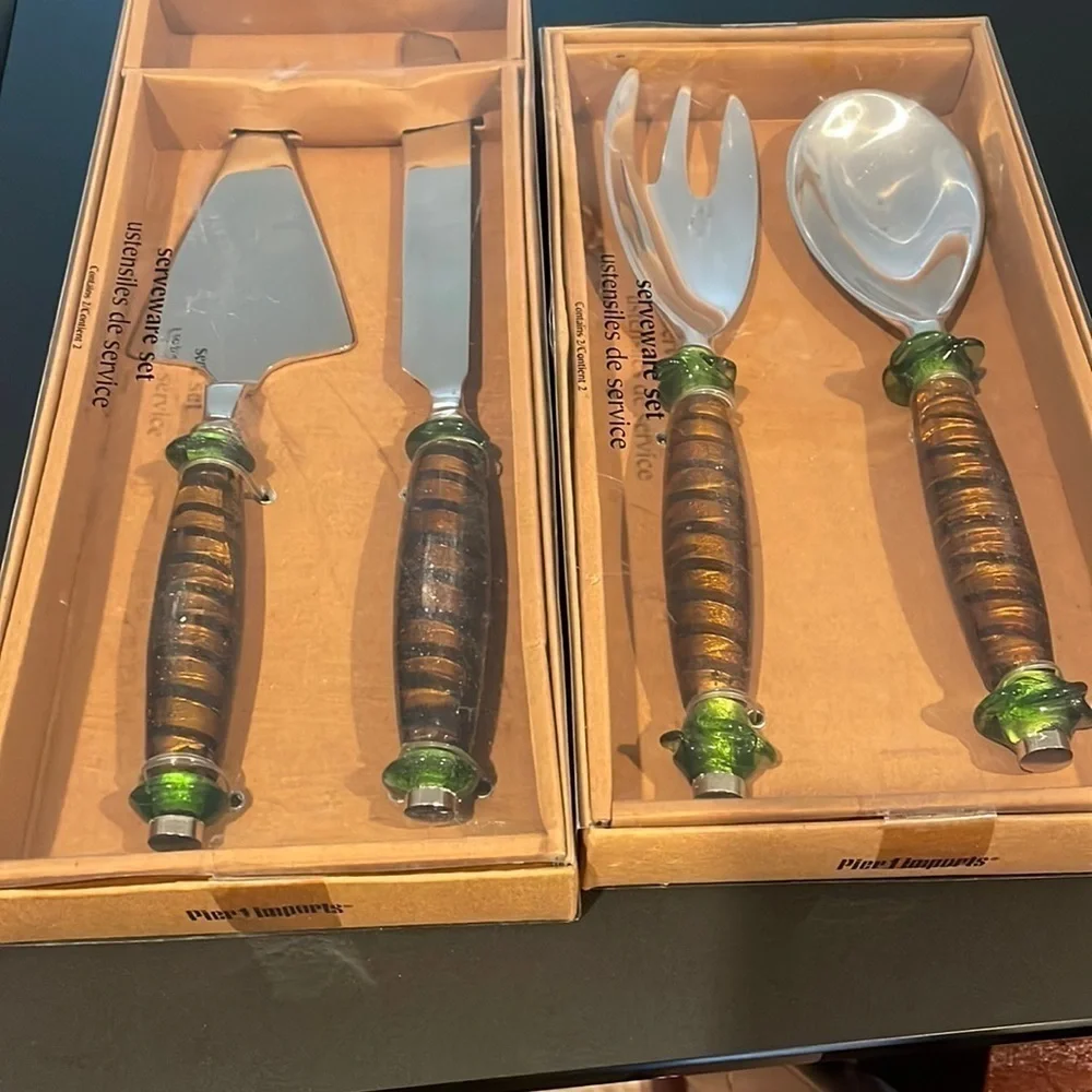 Pier 1 Tableware Set Silver Salad Servers Cake Servers Decorative Handles